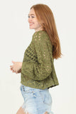 XHS52-ASIS OPEN KNIT V NECK PULLOVER SWEATER: PALO VERDE / S