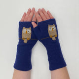 Fingerless Cashmere Gloves-Owl: Olive / One Size Fits Most