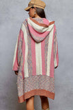 Striped pattern toggle button Berber sweater hoodie cardigan: PINK MULTI / M