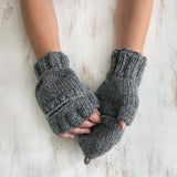 GUPTA Knit Wool Lined Mitten Fingerless Gloves: Forest Green