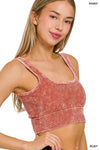 "...._ Square neck Washed Seamless Rib Bralette w/ Removab: DKGREEN-157910 / S/M