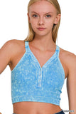 Washed Seamless rib snap button crop tank: BONE-161759 / L/XL