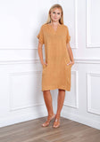 Short dress in 100% linen REF.3141: Rust / Unique