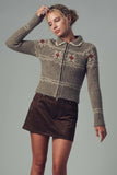 Fair Isle Zip-Up Knit Cardigan: MOCHA / S-2/M-2/L-2