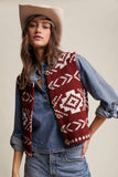 Southwestern Button-Up Vest LSW0977: Burgundy / S
