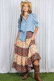 Patchwork Floral Print Bohemian-Inspired Maxi Skirt VS83041B: Orange / S