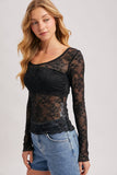 LETTUCE-EDGE SHEER MESH TWO WAY TOP: ECRU / S