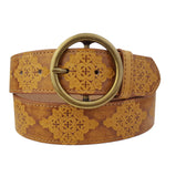 Vintage Hand Painted Tooled Belt w. round buckle: Tan / S/M