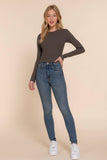 Long Sleeve Round Neck Cotton Spandex Rib Tee: WHT-white / L