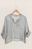 Linen top v-neck 23100 100% linen: Taupe