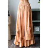 WASHED WIDE LEG RUFFLED HEM PANTS: LT BLUE / S-M-L-XL(2-2-2-2)