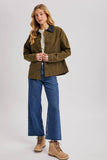 RELAXED BUTTON DOWN BARN JACKET: OLIVE / L
