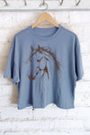 HORSE SKETCH GRAPHIC LONG CROP TOP: STONE