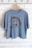 HORSE SKETCH GRAPHIC LONG CROP TOP: STONE