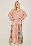 Mineral Washed Boho Patch Tiered wide pants HP6619: Natural / S-M-L / 2-2-2