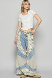 Floral print crochet contrast casual jeans: DENIM / S