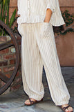 STRIPE SOFT WASH LINEN BLENDED PANTS: Black/Natural / S-M-L(2-2-2)