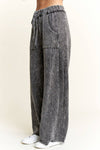 Mineral Wash Side Knit detail wide leg pants HE5878P: Silver Grey / S-M-L / 2-2-2