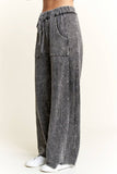 Mineral Wash Side Knit detail wide leg pants HE5878P: Silver Grey / S-M-L / 2-2-2