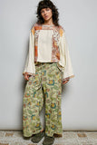 Long sleeve double gauze printed woven contrast top: CREAM / S