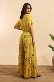 Floral print trousers in 100% Linen REF. 30526: Duck Green