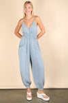 NP70837-Mineral Washed Cotton Gauze Casual Jumpsuit: SAGE / S-M-L/2-2-2