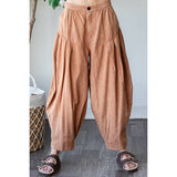 WASHED PLEAT DETAIL COTTON LINEN PANTS: BRICK / S-M-L-XL(2-2-2-2)