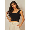 Solid Seamless Deep Scoop Back Tank Top: BLACK / SM