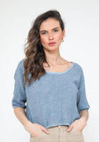 1973 women's crop top in cotton-linen,: PERSIMMON
