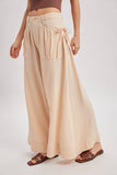 DRAWSTRING PATCH POCKETS WIDE LEG PANTS: MOCHA / L