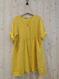 REF 25906 WIDE LINEN DRESS 100%: Yellow