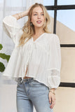 CET3887 - SOLID LONG SLEEVES TOP WITH EYELET: Beige / S-M-L(2-2-2)