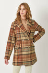 60383 Double Breast Plaid Jacket: Maple Mix / L