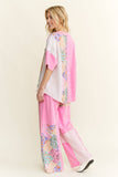 Mineral Washed Floral WaveKnit Jacquard Boho Pants HP6106: Natural / S-M-L / 2-2-2