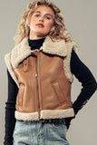Sherpa Lined Cropped Biker Western Statement Vest: CAMEL / S-2/M-2/L-2