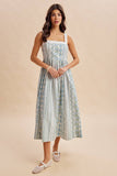 COTTON FLORAL SLEEVELESS MAXI DRESS: FRENCH BLUE / S