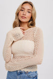 BELL SLEEVES POINTELLE PULLOVER: BEIGE / S