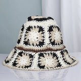 Granny Square Sun Hat Floral Straw Bucket Hat: CYellow / M
