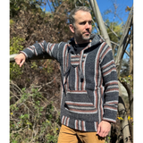 Mexican Poncho Baja Hoodie - Soft Sweatshirt Pullover - Grey: Large