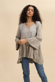 Ruffled cotton linen tunic 1003 10% linen 90% cotton: Beige