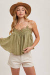 CROCHET CONTRAST CAMISOLE TOP: ASH / L