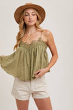 CROCHET CONTRAST CAMISOLE TOP: ASH / L