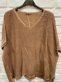 Linen cotton blend t-shirt 10% LINEN 90% COTTON 6763: Tabacco