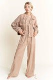 Mineral Wash Button Cropped Shacket HT5560: Vintage Olive / S-M-L / 2-2-2