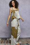 Solid lace patch detail woven pants: HONEY GOLD / L