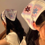 French Retro Hand-knitted Sweet Crochet Headscarf: Red_Flower / M