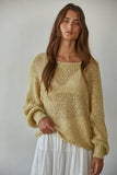 W1106 | Sweater Knit Crochet Round Neck Long Sleeve Top: Jade Green / Large