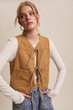 Colored Denim Tie-Front Vest LVT018: Mocha / M