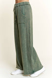 Mineral Wash Side Knit detail wide leg pants HE5878P: Midnight Green / S-M-L / 2-2-2