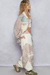 Floral print patchwork twill joger pants: DENIM / S